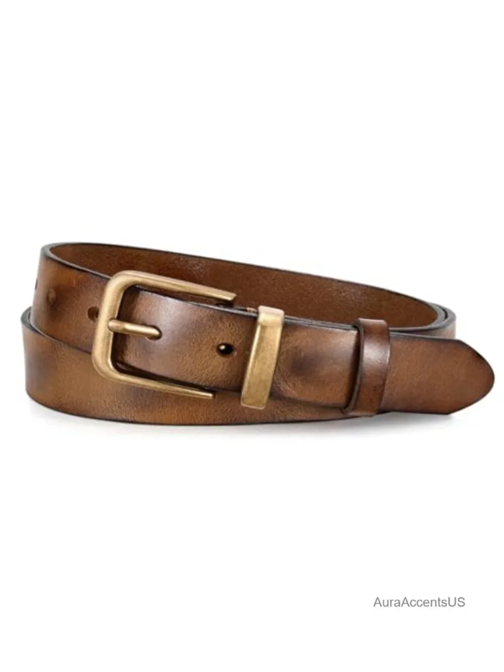 Genuine Leather Belt with Vintage Metal Buckle